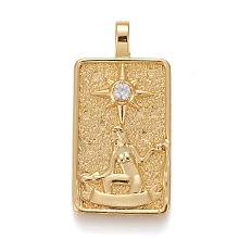 Honeyhandy Brass Micro Pave Clear Cubic Zirconia Pendants, Real 18K Gold Plated, Tarot Card Charms, The Star, Real 18K Gold Plated, 30x15x4mm, Hole: 3~4mm