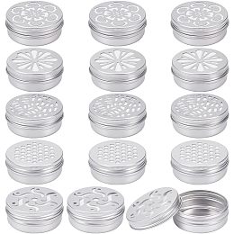 BENECREAT 15 Pack 2 oz Aluminium Tins with Hollow Lid, 5 Style Refillable Screw Lid Round Jars Sample for Cosmetic, Aromatherapy, Air Freshener, Candles, Travel Storage, Beads