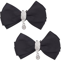 FINGERINSPIRE 2PCS Bow Shoe Clips (3.5x2 inch, Black) Polyester Bowknot Shoe Buckles Shoe Charms Decorative with Dangle Rhinestone Pendant, Bag Clothing Hair Accessories for Women Girls Wedding Party