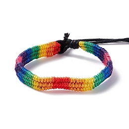 Honeyhandy Rainbow Pride Bracelet, Nylon Braided Cord Bracelet for Men Women, Black, 7-1/8 inch(18cm)