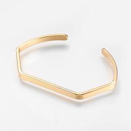 Honeyhandy Brass Cuff Bangles, Wave, Real 18K Gold Plated, 1-5/8 inchx2-3/8 inch(42x62mm), 4mm