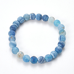 Honeyhandy Natural Weathered Agate Beaded Stretch Bracelets, Frosted, Dyed, Round, Cornflower Blue, 2-1/8 inch(55mm)