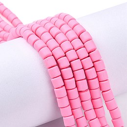 Honeyhandy Handmade Polymer Clay Bead Strands, Column, Hot Pink, 6.5x6mm, Hole: 1.2mm, about 61pcs/strand, 15.75 inch(40cm)