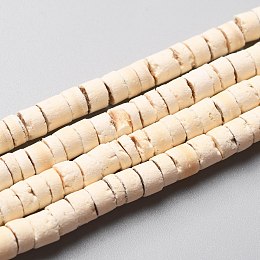 Honeyhandy Coconut Beads Strands, Flat Round, Antique White, 5x2.5~5mm, Hole: 1mm, about 160pcs/strand, 23.82''(60.5cm)