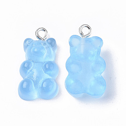 Honeyhandy Resin Pendants, with Platinum Tone Iron Loop, Imitation Food, Bear, Light Sky Blue, 20.5~22.5x11.5x7mm, Hole: 2mm