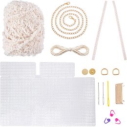 CHGCRAFT DIY Knitting Crochet Bags Kit Mesh Plastic Canvas Sheets Set for DIY Craft Shoulder Bags Accessories Tool with Knitting Needle Antique White