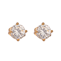 Honeyhandy Real 18K Gold Plated Adorable Design Brass Cubic Zirconia Stud Earrings, Clear, 5x5mm