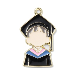 Honeyhandy Graduation Theme Alloy Enamel Pendants, Light Gold, Boy, 30x18x1.5mm, Hole: 1.6mm