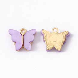 Honeyhandy Alloy Acrylic Pendants, Butterfly, Light Gold, Plum, 14x16.5x3mm, Hole: 1.6mm