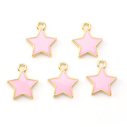 Honeyhandy Light Gold Plated Alloy Enamel Pendants, Star, Pearl Pink, 14x12.5x1.5mm, Hole: 1.2mm