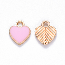 Honeyhandy Alloy Enamel Charms, Heart, Light Gold, Pink, 12x10x2mm, Hole: 2mm