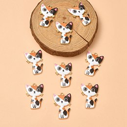 Honeyhandy Alloy Enamel Pendants, Cadmium Free & Nickel Free & Lead Free, Golden, Cat Charms, Colorful, 30x19.5x2.5mm, Hole: 2.2mm