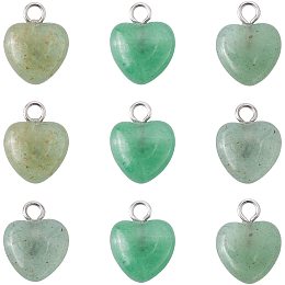 BENECREAT 24PCS Heart Shape Natural Green Aventurine Charms Healing Quartz Stone Beads Pendants with Platinum Brass Peg Bail for Necklace Jewelry Making, Hole: 1.8mm