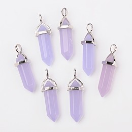 Honeyhandy Bullet Imitation Jade Glass Pointed Pendants, with Alloy Findings, Lilac, 39x12mm, Hole: 3x4mm