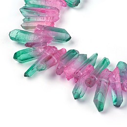 Honeyhandy Natural Quartz Crystal Beads Strands, Pointed Pendants, Faceted, Column, Dyed, Two Tone, Pale Green, 15~40x5~13x4.5~12mm, Hole: 1mm