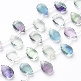 Honeyhandy Natural Fluorite Beads Strands, Top Drilled Beads, Teardrop, 14~14.5x10~10.5x6mm, Hole: 0.8mm, about 13~14pcs/Strand, 7.87 inch~8.46 inch(20~21.5cm)