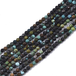 Honeyhandy Natural Green Turquoise Beads Strands, Round, Faceted(32 Facets), 2mm, Hole: 0.5mm, about 191~192pcs/strand, 15.35 inch~15.55 inch(39~39.5cm)