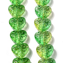 Glass Beads Strands, Heart, Green, 13x15mm, Hole: 1mm, about 58pcs/strand, 27.56''(70cm)