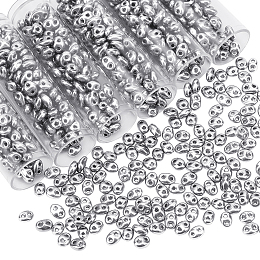 NBEADS About 720 Pcs Czech Two-Hole Seed Beads, 5x3.5mm Metallic Czech Glass Seed Beads Opaque Silver Oval 2-Hole Seed Beads Czech Beads for Bracelet Necklace Earring Jewelry Making