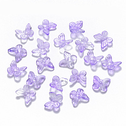 Honeyhandy Transparent Spray Painted Glass Charms, with Glitter Powder, Butterfly, Medium Orchid, 9.5x11x3mm, Hole: 0.8mm