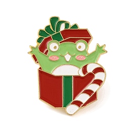 Christmas Frog with Candy Cane Alloy Enamel Pins for Backpack Clothes, Lawn Green, 23.5x31mm