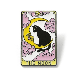 Honeyhandy The Moon Tarot Card with Cat Enamel Pins, Black Alloy Badge for Women, Yellow, 29x18.5x1.5mm