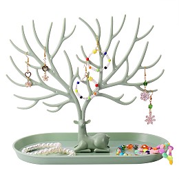 Arricraft Jewelry Organizer Stand, Reindeer Antler Tree Holder, with Tray Jewellery Display Rack, for Home Decoration Jewelry Storage ( White ), Green, 12x24x1.6cm