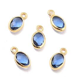 Honeyhandy Eco-Friendly Brass with Glass Pendants,  Long-Lasting Plated, Lead Free & Cadmium Free & Nickel Free, Oval, Real 18K Gold Plated, Midnight Blue, 9x4.5x2mm, Hole: 1.2mm