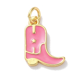 Honeyhandy Rack Plated Brass Enamel Charms, with Jump Ring, Long-Lasting Plated, Lead Free & Cadmium Free, Real 18K Gold Plated, Cowboy Boot Charm, Pearl Pink, 14x11x1.5mm, Hole: 3.4mm