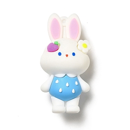 Honeyhandy PVC Plastic Big Pendants, Rabbit with Strawberry & Flower Charm, Dodger Blue, 63.5x31x24mm, Hole: 2.7mm