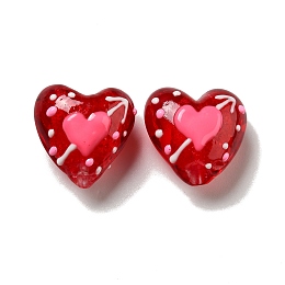 Honeyhandy Handmade Lampwork Beads, Heart with Arrow Through the Heart, Red, 19~20.5x20~20.5x11.5~13.5mm, Hole: 2.5mm