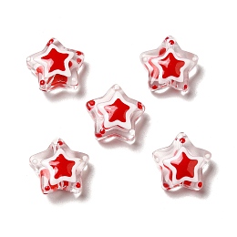 Honeyhandy Handmade Lampwork Beads, Star, Red, 12~13x12~13x6~6.5mm, Hole: 0.9~1.2mm