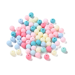 Rubberized Style Imitated Silicone Acrylic Beads, Round, Light Yellow, 8x7.5mm, Hole: 1.6mm, about 1923pcs/500g