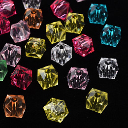 Honeyhandy Transparent Acrylic Beads, Faceted, Square, Mixed Color, 8.5x9.5x9.5mm, Hole: 2.5mm, about 1070pcs/500g