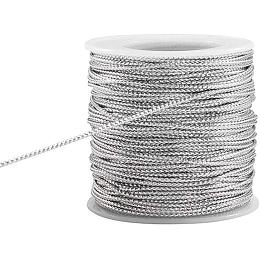 PandaHall Elite 50 Yards 2mm Metallic Cord Silver Braided Metallic Beading Cords Metallic Tinsel Cord Tinsel String for Gift Wrap Ribbon Craft Making