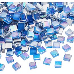 PandaHall Elite 400g/417pcs Rainbow Mosaic Tiles Crystal Glass Mosaic Tiles Square Shinny Blue Decorative Cabochons Tiles for Home Decor Photo Frame Coaster Making Flowerpots DIY Arts Craft, 10mm