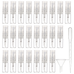 BENECREAT 40pcs 2ml Mini Fine Mist Spray Bottle, Refillable Sample Bottle with Transparent Plastic Lid 10pcs Dropper and 4pcs Funnel for Perfume, Lotion, Travel