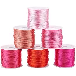 PandaHall Elite 60 Yards Pink Nylon Rattail Satin Cord 2mm Silky Cord Satin String Thread for Macrame Kumihimo Friendship Bracelet Necklace Chinese Knot Dream Catchers Braid Hair Christmas 6 Color