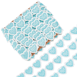 Gorgecraft 5 Yards Fiber Lace Trims, Heart, Cyan, 7/8 inch(23mm)