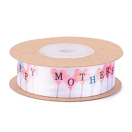 Honeyhandy Single Face Happy Mothers Day Printed Polyester Satin Ribbon, for Mother's Day Gift Packaging, Mother's Day Themed Pattern, 3/4"(20mm), about 10 yards/roll