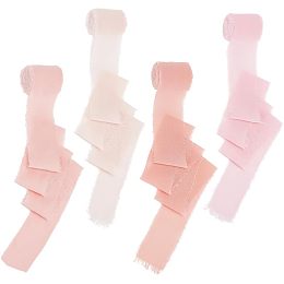 NBEADS 4 Rolls About 21.87 Yards Chiffon Ribbon, Pink Handmade Fringe Fabric Chiffon Ribbon Frayed Edge Ribbon for Wedding Invitation Bridal Bouquets Gift Wrapping DIY Crafts