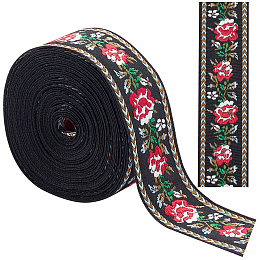 GORGECRAFT 5 Yards Floral Embroidered Jacquard Ribbon Vintage Woven Trim 1.34 Inch Wide Boho Lace Fabric for Embellishment DIY Craft Sewing Handmade Bag Clothing Decoration Accessories(Black-2)