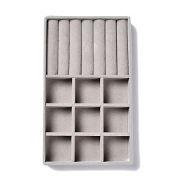 Honeyhandy 9-Grid Rectangle Velvet Jewelry Trays, with Density Fiberboard Sheet, for Earrings, Rings Storage, Gray, 21x12.5x2.35cm
