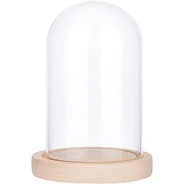 NBEADS Eternal Flower Glass Display Dome Cloche, Glass Display with Black Wood Pedestal Half Round Clear Glass Jewelry Display Case Bell Jar Cloche for Items Display Home Decoration, Wheat Base