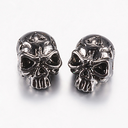 Honeyhandy Tibetan Style Alloy Beads, Skull, Gunmetal, 12x9x10mm, Hole: 1.5mm