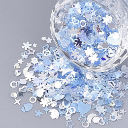 Honeyhandy Ornament Accessories, PVC Plastic Paillette/Sequins Beads, No Hole/Undrilled Beads, Mixed Shapes, Light Sky Blue, 1.5~6.5x2.5~8x0.3~0.6mm