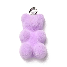 Honeyhandy Flocky Resin Pendants, with Iron Finding, Bear, Lilac, 22x11x7mm, Hole: 2mm