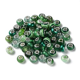 Honeyhandy Resin European Beads, with Platinum Plated Brass Core, Rondelle, Green, 13.5x9mm, Hole: 5mm