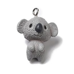 Honeyhandy Opaque Resin Animal Pendants, Koala Charms with Platinum Plated Iron Loops, Gray, 25.5x20x14mm, Hole: 2mm