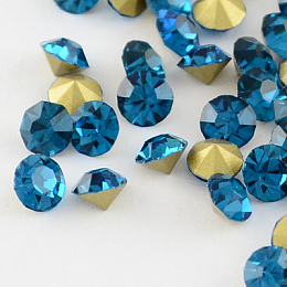 Honeyhandy Glass Pointed Back Rhinestone, Back Plated, Diamond, Blue Zircon, 8~8.3mm, about 144pcs/gross